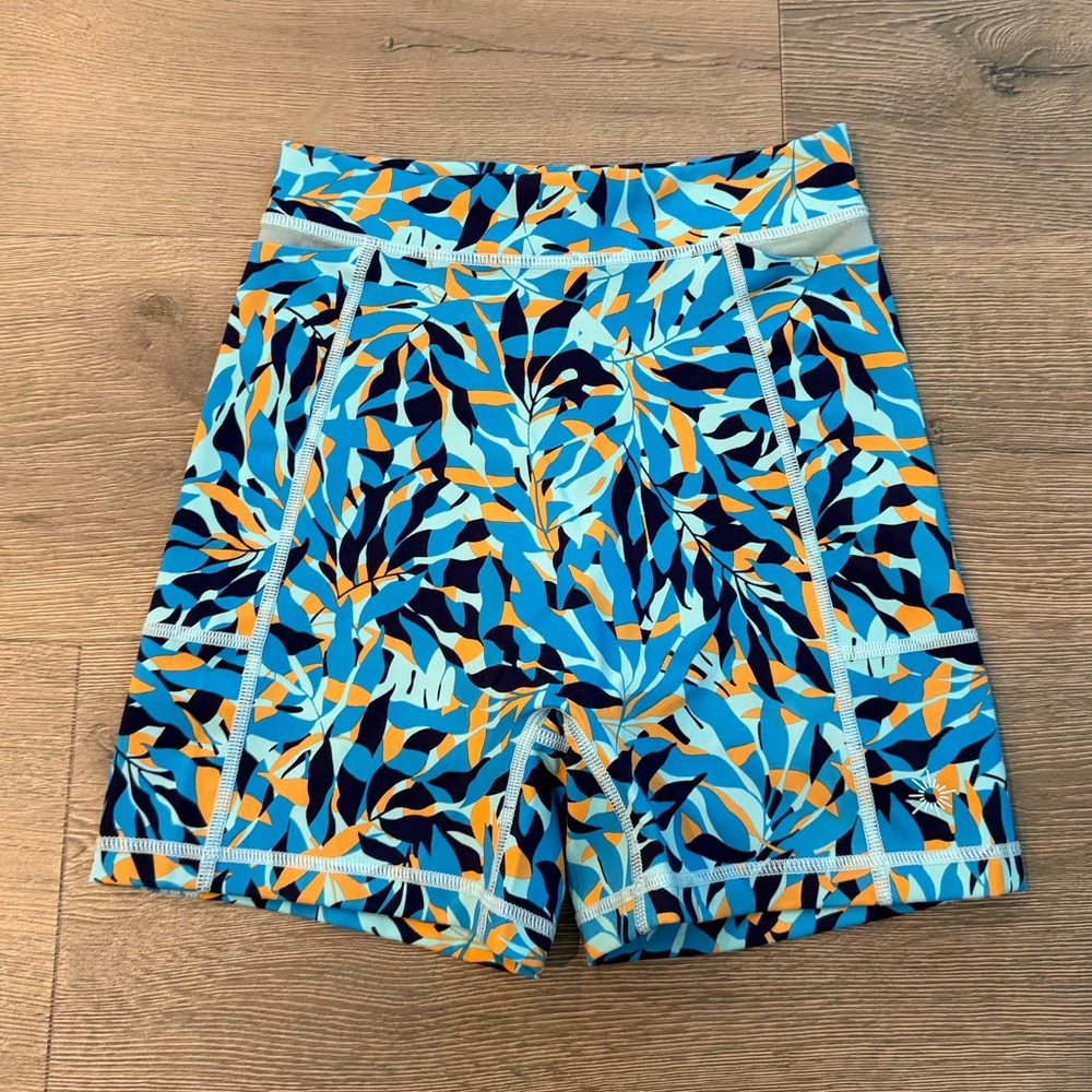 Offline By Aerie Hi-Rise Goals Shortie Blue Floral Print Bike Shorts